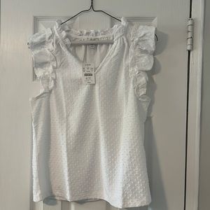 J Crew Sz S Ruffle Sleeve Clip Dot Top White
